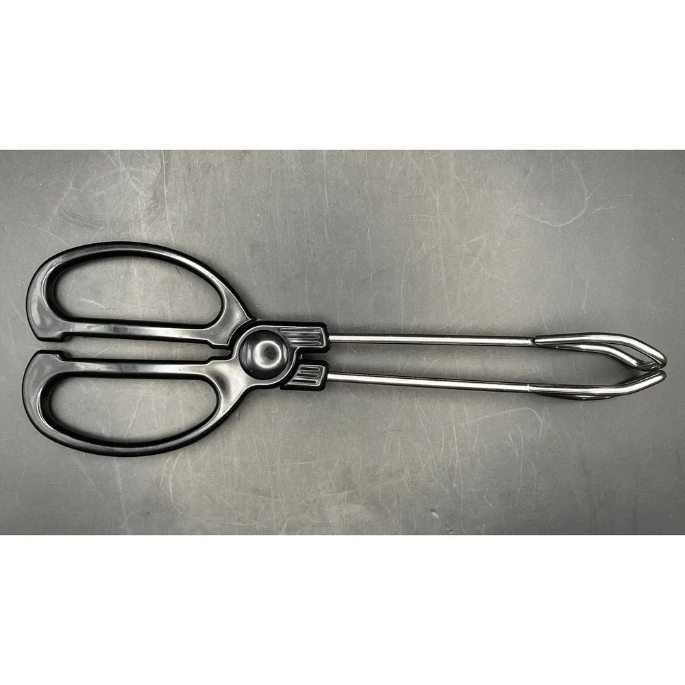 Vtg Black Tongs‎ Kitchen Utensil Scissor Style Serving Plastic Metal 9